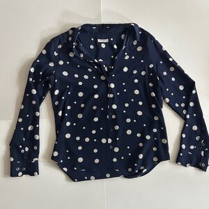 Equipment Navy and White Polka Dot Button Down Shirt
